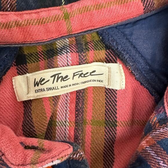 Free People Blouse Oversize Moon Bay Mixed Plaid Flannel Berry Combo - Picture 2 of 11